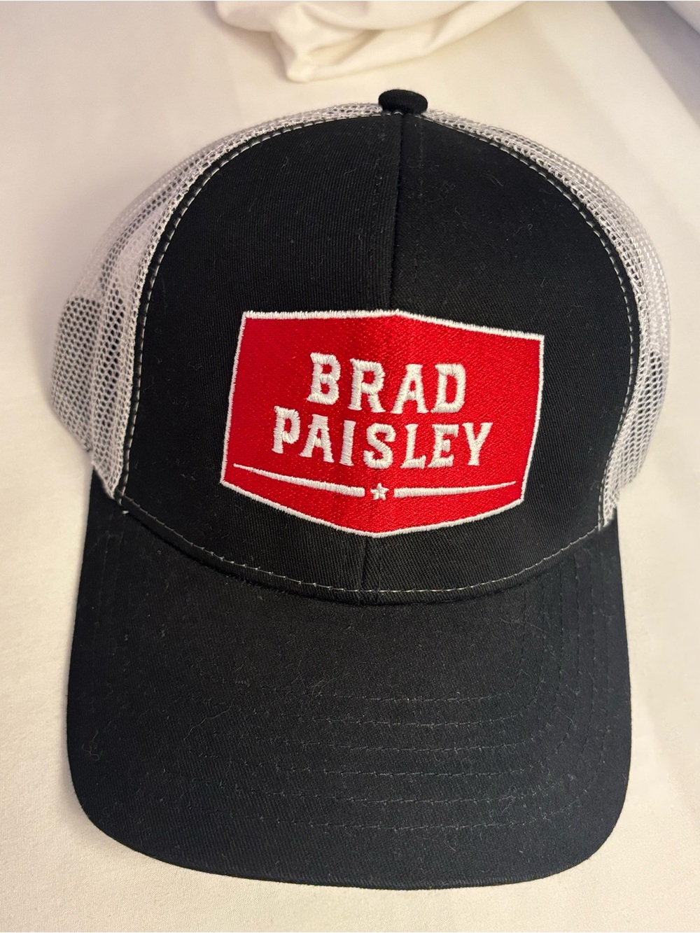 Brad Paisley Black & White Mesh Trucker Hat with Red Patch